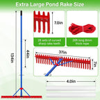 Lake Rake,Pond Rake Aquatic Weed Rakes,Large Heavy Duty Aluminum Aquatic Rakes with 7" Metal Tines 11FT Extension Handle,26FT Rope and Float for Removal of Weeds,Leaves(Patents Pending)