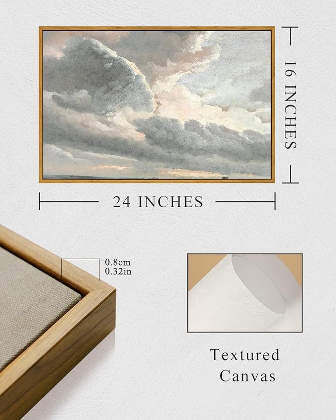 InSimSea Framed Canvas Wall Art Vintage Decor, Nature Wall Decor, Large Sky Clouds Sunset Wall Art Prints for Living Room, Classical Retro Paintings for Bedroom Office Home Decoration, 16"x24"