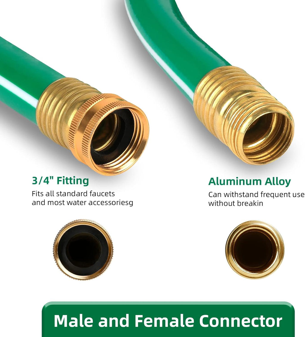 Worth Short Lead-in Green Garden Hose 5/8 in. x 6 ft. -Kink Free, No Leaking, Male/Female Fittings -Heavy Duty Durable Flexible Lightweight Water Pipe -Brass Aluminum Ends for Household & Yard Use