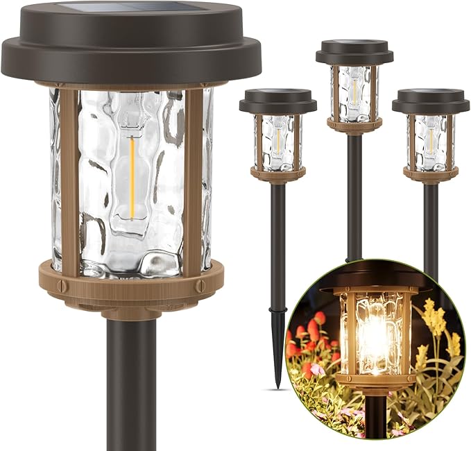XMCOSY+ Solar Garden Lights Waterproof - 20 LM Solar Pathway Lights, Water Lens Glass Outdoor Lighting for Garden Yard Walkway Driveway Landscape (Warm White)