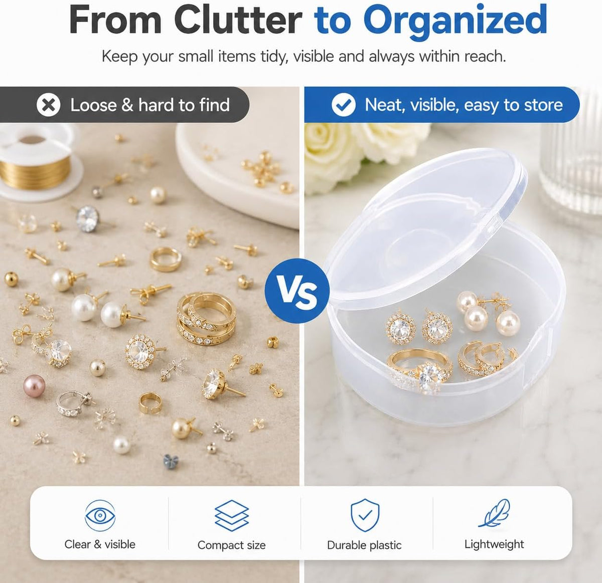Clear Round Plastic Storage Container with Lid, Mini Small, Single Pack | Organizer for Beads, Jewelry, Cards, Crafts & Hobby Supplies