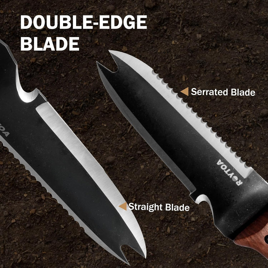 Hori Hori Garden Knife, Garden Tools with Sheath for Weeding,Planting,Digging, 7" Stainless Steel Blade with Cutting Edge, Rosewood Handle with Hanging Hole