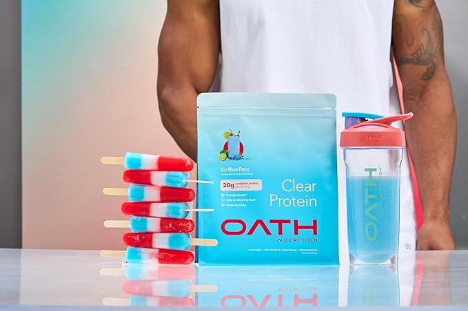 Clear Whey Isolate Protein Powder, ICY Blue Razz, 20g Complete Protein per Serving, No Added Sugar, Grass-Fed, 21 Servings