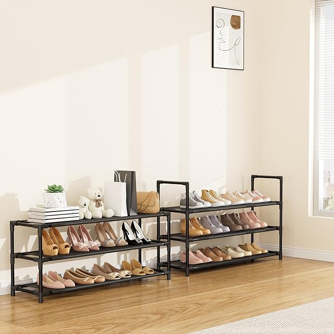 6 Tier Shoe Rack, Shoe Organizer Storage for 24-30 Pairs Shoe and Boot, Long Shoe Shelf with Hook and Side Pocket Free Standing Tall Shoe Rack Organizer for Closet, Entryway, Dorm