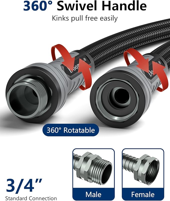 Garden Hose, Flexible Ultra Lightweight Durable, Kink-Free Water Hose with 10 Function Sprayer - Non-Shrinking, Easy to Store, All-Weather, High-Pressure, Black (25 FT)