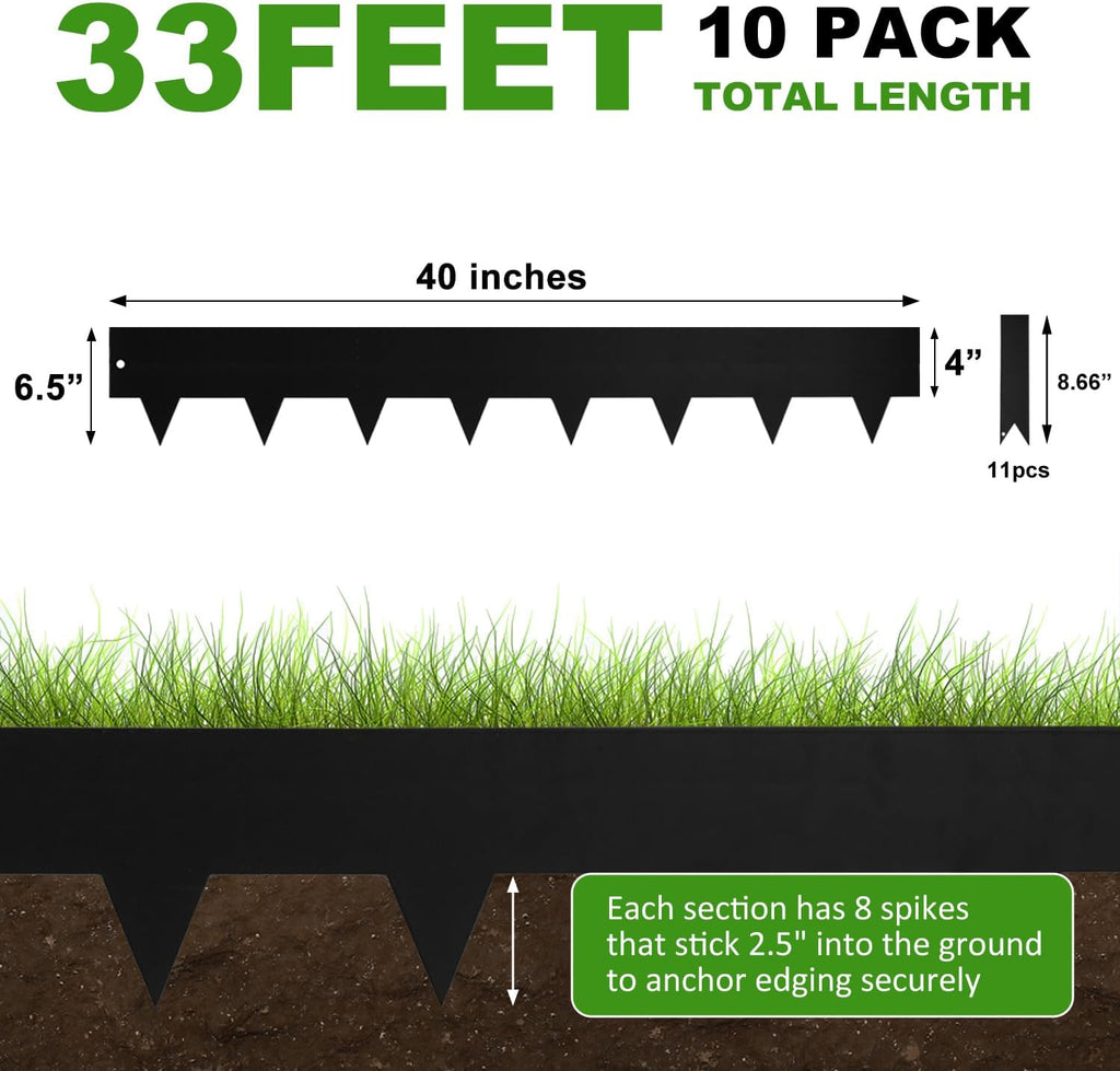 Hugeleaf Metal Landscape Edging, 40” L x 6.5” H Metal Edging for Landscaping with 11Pcs Stakes, Metal Garden Edging Pack of 10 (33 Feet Total Length)
