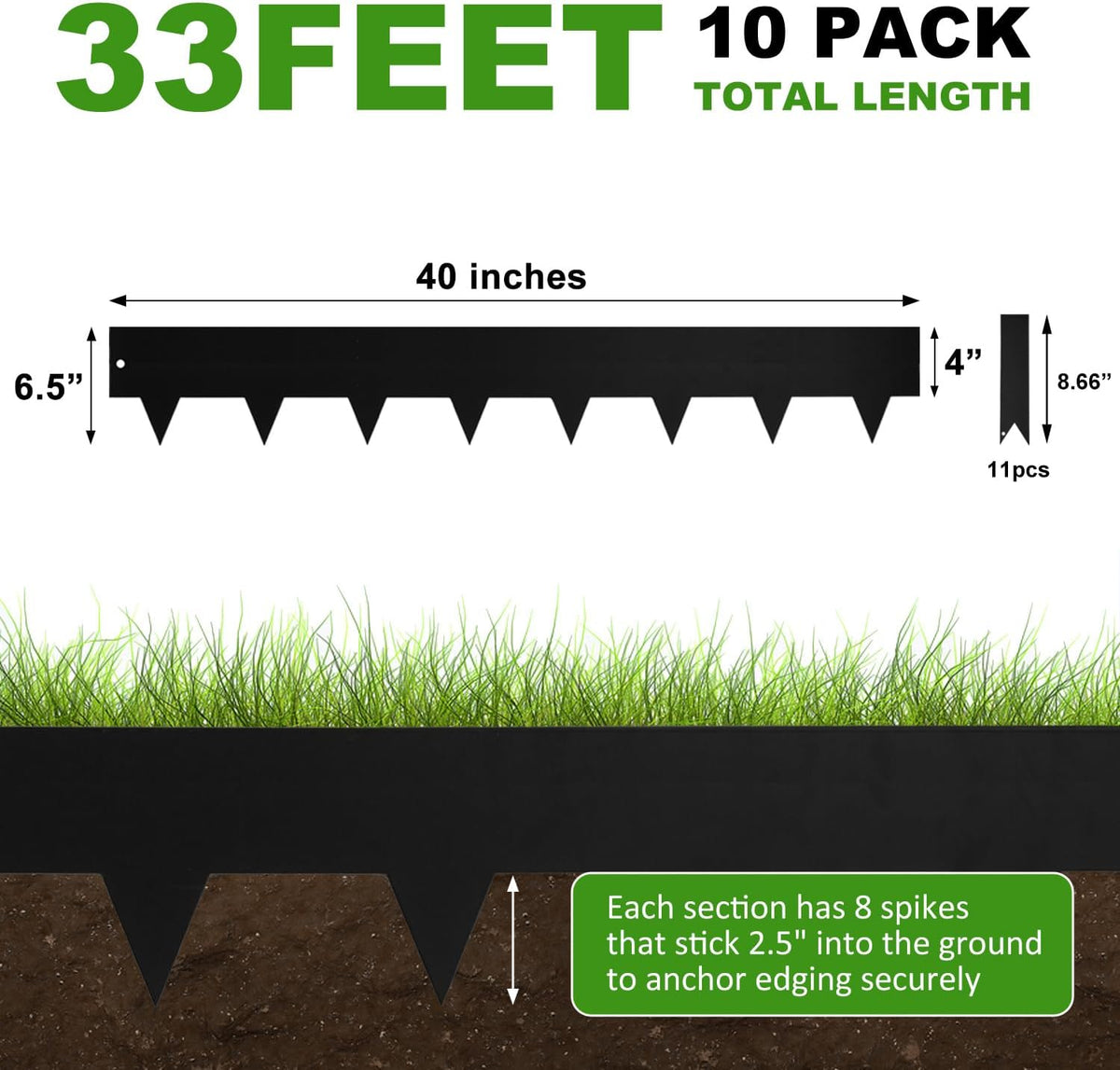 Hugeleaf Metal Landscape Edging, 40” L x 6.5” H Metal Edging for Landscaping with 11Pcs Stakes, Metal Garden Edging Pack of 10 (33 Feet Total Length)