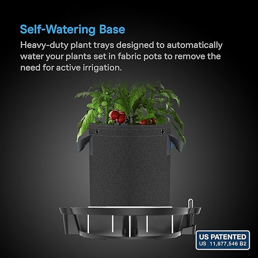 AC Infinity Self-Watering Fabric Pot Base, 4-Pack Auto-Irrigation Water Delivery System with Reservoir Meter, Elevated Plant Saucers for Use in Indoor Grow Tents, Greenhouses, and Outdoor Gardens