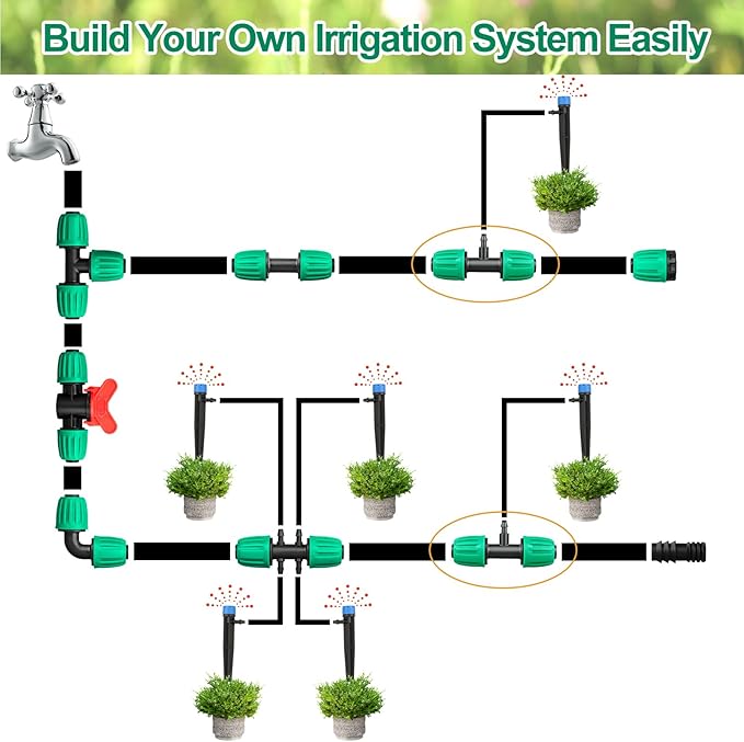 JAYEE Drip Irrigation Fittings, 15 Pcs Lock Barbed Tee for 1/2 to 1/4 Inch Vinyl Tubing, Drip Line Parts 3-Way Tees Irrigation Connectors for Drip Sprinkler Garden Lawn Systems, Green