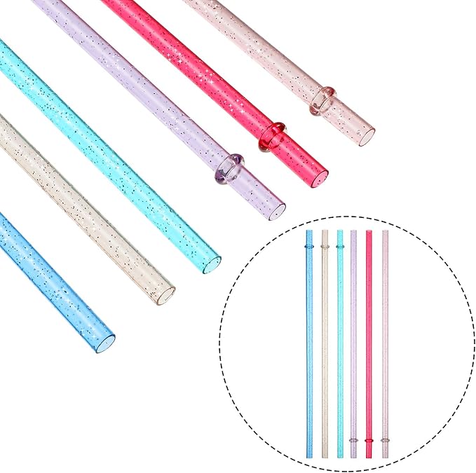 48 Pcs Plastic Straws with Team Bride Flags Reusable Glitter Drinking Straw(Red, Dark Blue, Pink, Champagne, Purple, Blue)