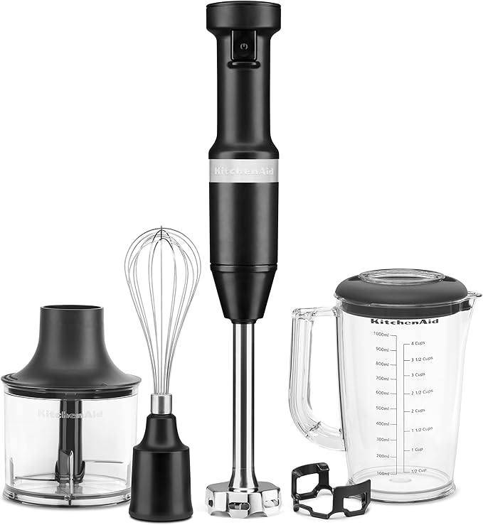 KitchenAid Variable Speed Corded Hand Blender with Accessories, Black Matte, KHBV83BM