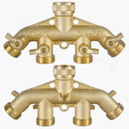 Hourleey Brass Garden Hose Splitter (4 Way), Solid Brass Hose Connector 3/4", Hose Spigot Adapter 4 Valves with 4 Extra Rubber Washers
