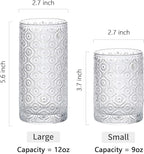 Glass Cups Vintage Glassware Set of 4, Drinking Glasses 12.5oz, Embossed Pattern Style Transparent Cocktail Glasses Set, for Ice Coffee,Juice,Beer,Bar Beverages,Drinkware, Transparent (L)