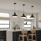 Industrial Pendant Light Fixture, Farmhouse Decor Adjustable Metal Hanging Lamp, Vintage Pendant Lighting for Kitchen Restaurant Dining Room Cafe, E26 Base Black (Black, 2 Pack)