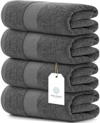 Luxury White Bath Towels Large - 100% Soft Cotton 700 GSM | Absorbent Hotel Bathroom Towel | 27 inch X 54 inch | Set of 4 | Gray