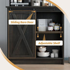 4ever2buy Farmhouse Coffee Bar Cabinet with Sliding Barn Door, 50'' Farmhouse Buffet Cabinet with 6 Hooks, Coffee Bar with Hutch for Living Dining Room, Dark Oak