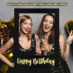 32 x 24 Inch Large Photo Booth Props Picture Frame Happy Birthday Party Frame DIY Cutouts Photo Booth Props Selfie for Party Supplies Favors(Black Gold,Happy Birthday)