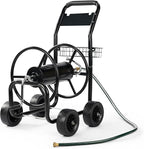 VINGLI 4-Wheel Garden Hose Reel Cart with Storage Basket, Portable Residential Hose Reel Cart, Lawn Watering, for Garden Backyard and Farm