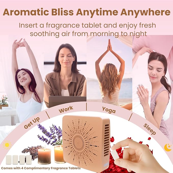 4-in-1 Portable Air Purifier HEPA Filter, Aroma, Ionizer & Mini Fan – USB-C Desktop Air Cleaner for Smoke, Pollen, Dander, Odors – 5 Colors for Bedroom, Office, Baby, Pets, Travel (Warm Beige)