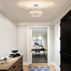 Crystal Chrome Ceiling Light, Modern Semi Flush Mount Ceiling Lighting Fixture, Round Hallway Lighting Fixtures Chandelier for Kitchen Entryway Bedroom Dining Room, 3-Light, 12.2 Inch