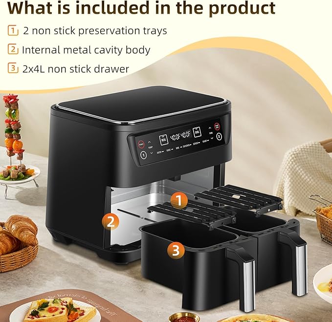 Panana Air Fryer 8.5QT, 6 in 1 Air Fryers Dual Zone 2 Busket,1800W Air Fryer for Roast, Bake, Dehydrator, Defrost, Reheat Quick Meals
