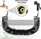 Pangda 25 Ft x 3/8'' Coil Garden Hose EVA Recoil Garden Self Coiling Expanding Water Hose with 6 Function Spray Nozzle Universal 3/4'' Brass Connector Fitting for Outdoor Yard(Black)