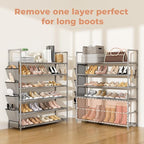 6 Tier Shoe Rack Storage for 24-30 Pairs Shoe and Boot, Shoe Organizer with Hook and Side Pocket Free Standing Long Shoe Shelf Tall Shoe Rack Organizer for Closet, Entryway, Dorm, Grey
