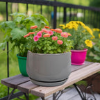G EPGardening Ceramic Plant Pots - 9 Inch Modern Round Planter with Drainage and Plant Saucer for Indoor Outdoor Flower, Apartment Decor, Birthday Gifts, Grey