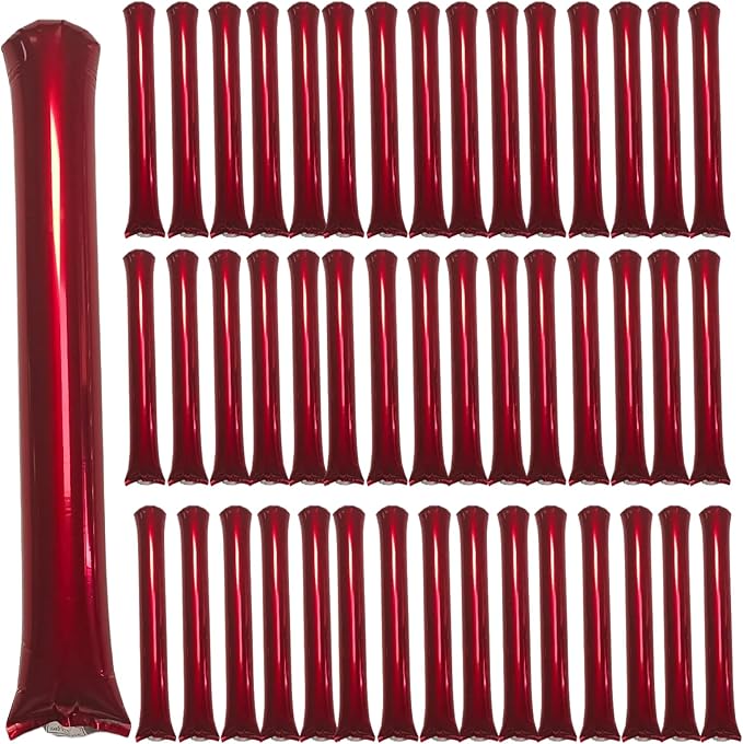 48pcs Round Head Boom Sticks Thunder Sticks Cheering Sticks Team Spirit Plastic Cheerleading Spirit Stick Clapper Inflatable Noise Maker Sports Supply (Metallic red)