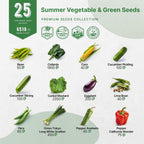 Organo Republic 25 Summer Vegetable Garden Seed Variety Pack - 6,510+ Non-GMO Heirloom Veggie & Greens Seeds for Outdoors & Indoor Home Garden, Including Collards, Pepper, Okra, Onion, Bean, Cucumber