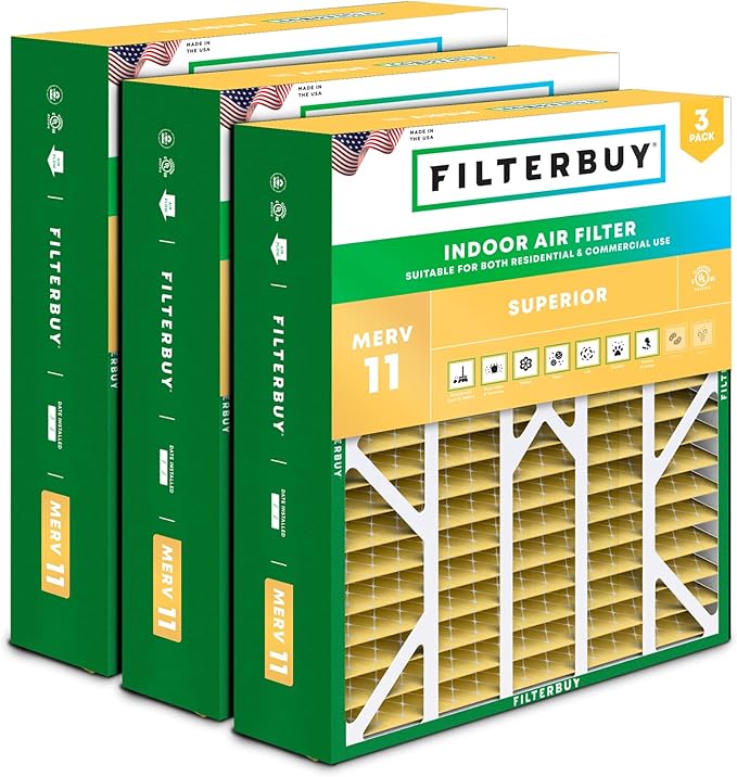 Filterbuy 20x25x6 Air Filter MERV 11 Superior Pet & Allergy Defense (3-Pack), Pleated HVAC AC Furnace Filters for AprilAire Space-Gard 201, 2200, 2250, & Lennox (Actual Size: 19.75 x 24.25 x 6.00)