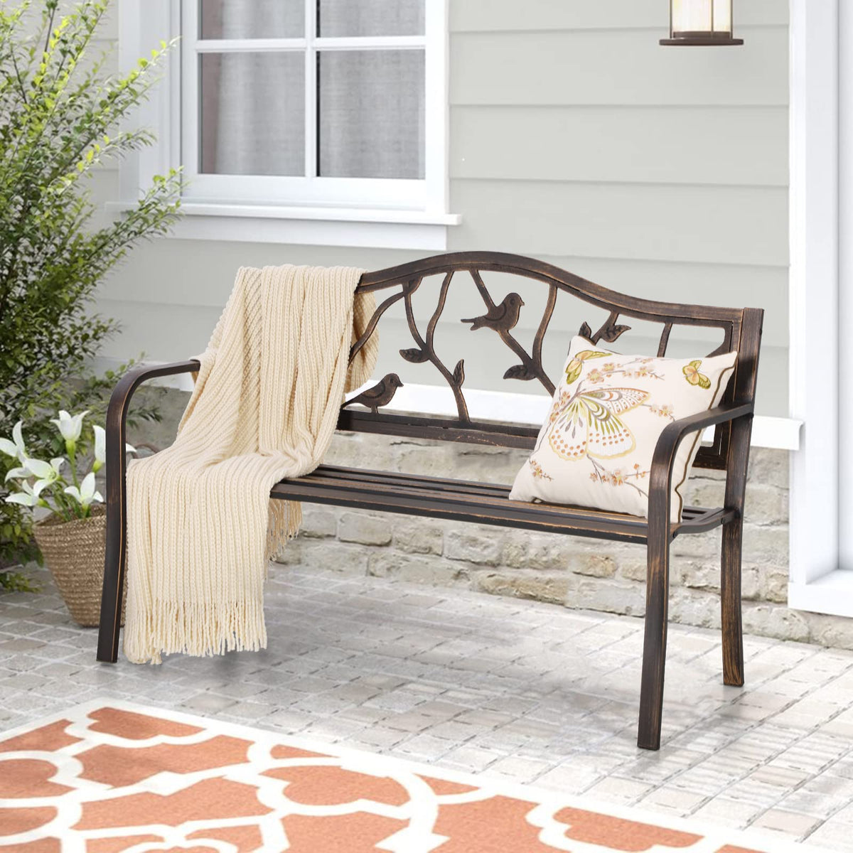 Sophia & William 50 Inches Outdoor Bench for Patio and Park, Bird Bronze