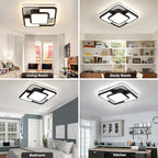62W Dimmable LED Flush Mount Ceiling Light Fixture with Remote Control, 3000K-6500K 3-Color Chandelier Modern Lamp Black, 15.74inch Close to Ceiling Dining Room Bedroom Square Kitchen Lights
