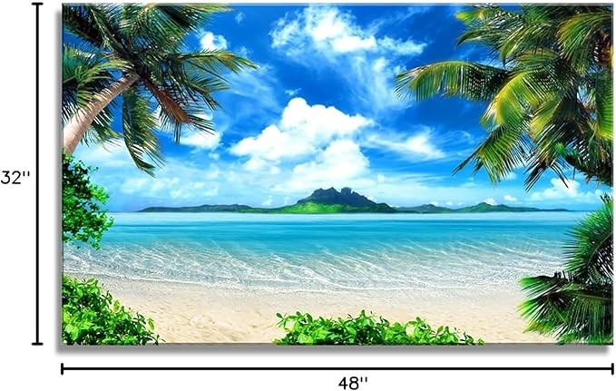DZL Art S72781 Canvas Wall Art Ocean Waves Coconut Trees on Sands Beach Seascape Scenery Painting Nature Picture for Bedroom Home Office Wall Decor