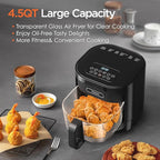 4.5QT Large Air Fryer – See-Through Glass, 360° Hot Air and Auto Shut-Off for Golden, Crispy Food