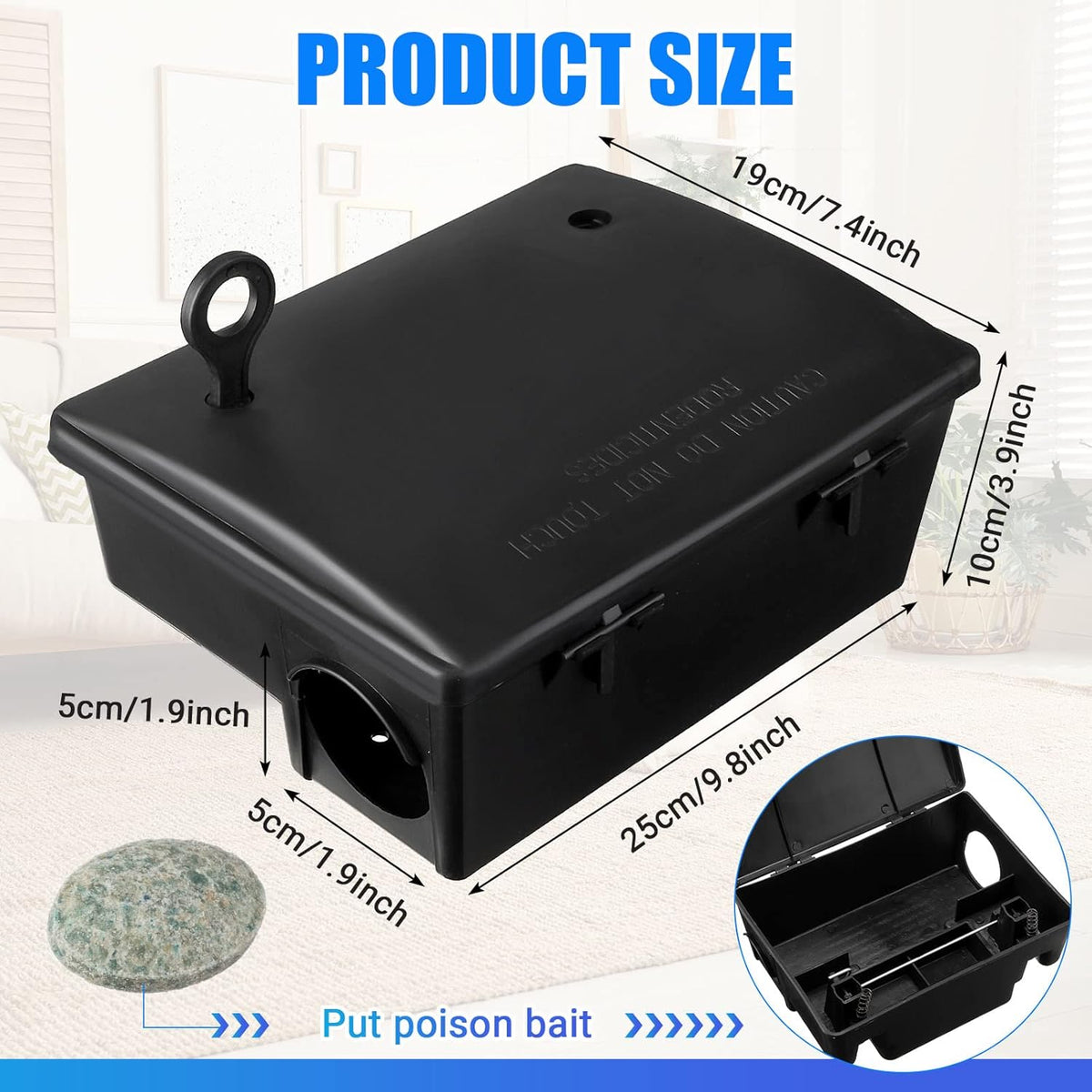 Qualirey 4 Pack Rat Bait Stations Large Rodent with Key Reusable Mouse Stations Mice Blocks Heavy Duty Boxes for Outdoor Rodents Mice Blocks, Bait Not Included, Black (9.8 x 7.5 x 3.9 Inches)
