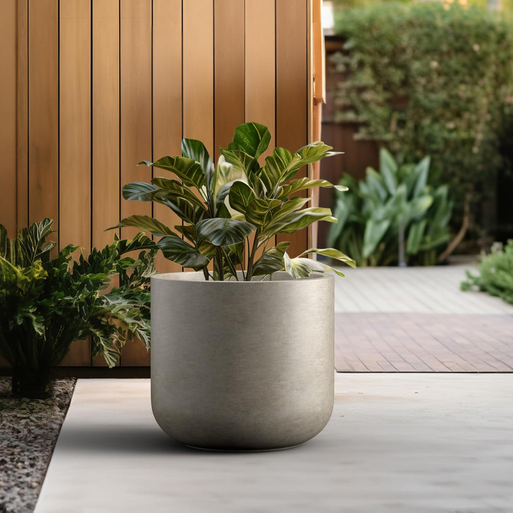 Kante 17.3-Inch Dia Round Concrete Planter, Indoor & Outdoor Garden Pot with Drainage Hole & Rubber Plug, Ideal for Flower and Tree, Weathered Concrete
