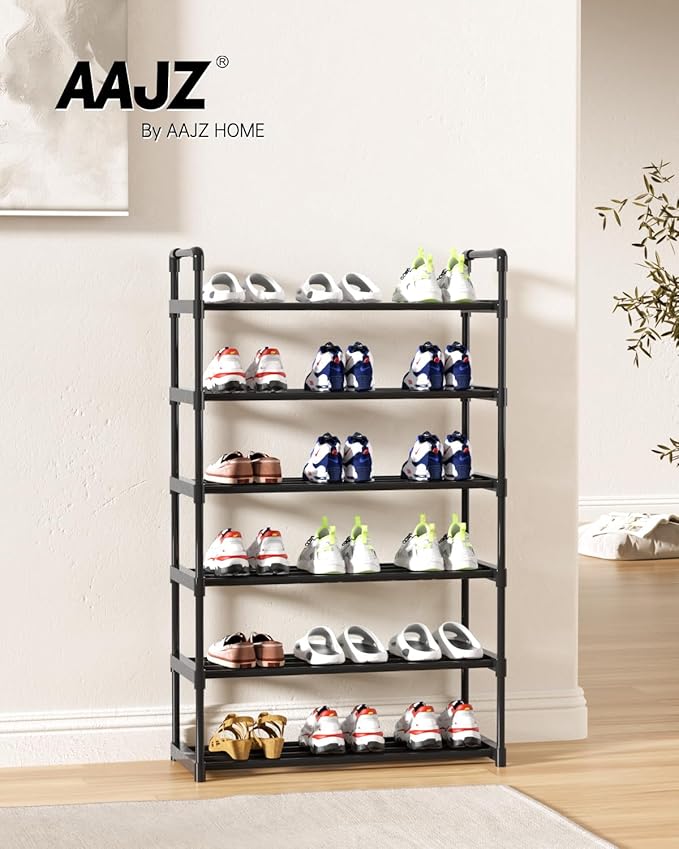 Metal Storage Shoe Rack,Large Capacity Shoe Organizer, Free Individual Assembly for 18-21 Pairs, for Entryway,Closet, Bedroom, Black (6 Tiers)