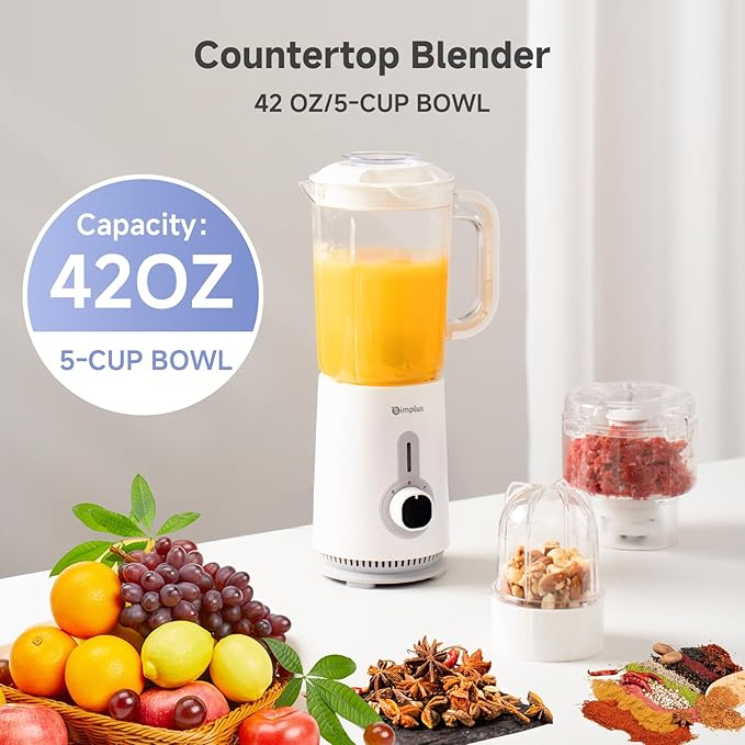 Simplus 3 in 1 Blender and Food Processor Combo for Kitchen, Small Electric Food Chopper, Meat and Vegetable Grinder, 380W High Speed 5 Cup Blenders with 2 Speeds and Pulse for Smoothies and Shakes