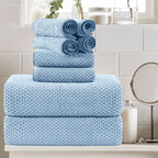 8 Piece Large Blue Family Bath Towel Set-2 Oversized Bath Towel Sheets,2 Hand Towels,4 Washcloths-600GSM Soft Highly Absorbent Quick Dry Beach Chair Towel Woven Towels for Bathroom Hotel and Spa