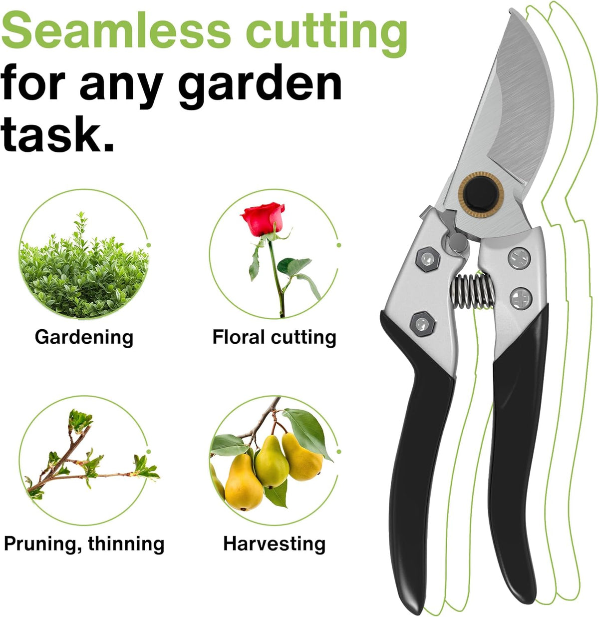 Professional Hand Pruners (Small/Medium) - Ergonomic Non-Slip Garden Shears, Heavy Duty Handheld Plant Trimmer, High Carbon Steel Blades Flower Cutter, Pruning Shears for Gardening and Harvesting