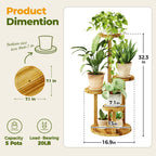 Bamworld Plant Stand Indoor Wood Plant Shelf 4 Tier Brown