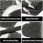 Outdoor Plastic Straw Rug, Waterproof Mat, Washable Large Floor Mat and Rug for Outdoors, RV, Beach, Patio, Camping, Backyard, Deck, Picnic, Indoor Outside (5x8ft,Lantern/Black&White)