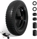 Wheelbarrow Tire 4.80/4.00-8 Flat Free Solid Tire Wheel 14.5 Inch, Replacement Heavy Duty Wheel, with 5.8" and 3.4" Bearings 3" Center Hub, fits Garden Cart, Dolly, Hand Truck, Trailer, Wagon, 1 Pcs
