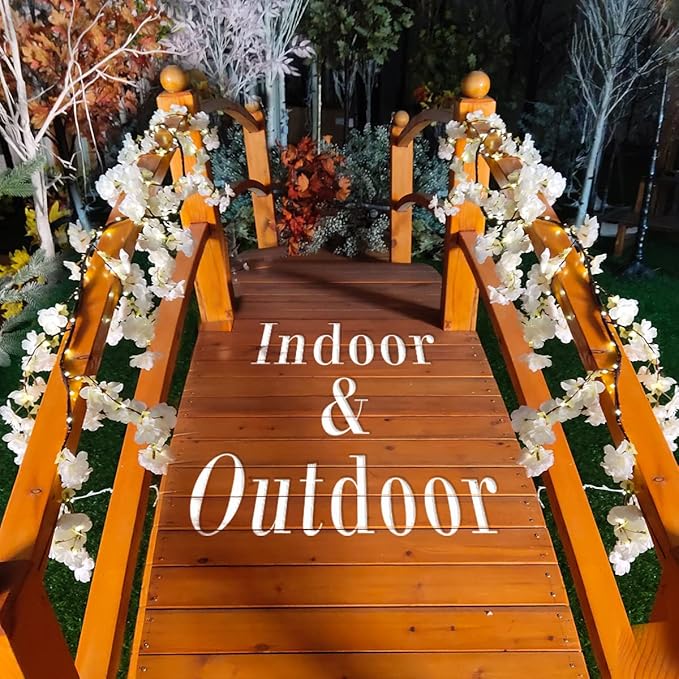 Fudios Lighted White Cherry Blossom Garland Decor with Timer 96 LED Fairy Lights 6FT for Mantle,Artificial Flower Vine with Lights Battery Operated Valentines Wedding Party Indoor Outdoor