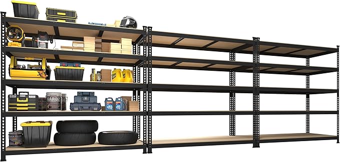 PrimeZone 3 Pack Heavy Duty Adjustable 5 Tier Garage Storage Shelves - 47" W x 18" D x 71" H, Metal Utility Rack Shelf Unit for Warehouse, Pantry, Closet, Kitchen, Black
