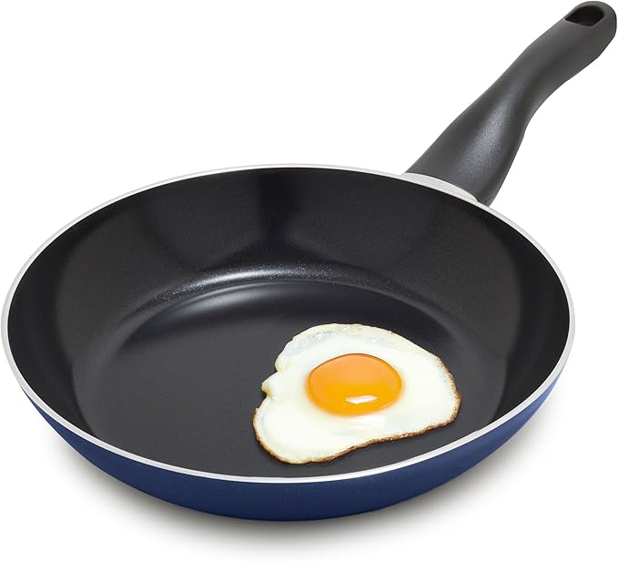 Deco 9.5” Nonstick Frying Pan Skillet, Made in Italy, Diamond Ceramic PFAS-Free, Dishwasher & Metal Utensil Safe, Durable Gloss Enamel Finish, Stay-Cool Handle, High Walls-Extra Room, Blue