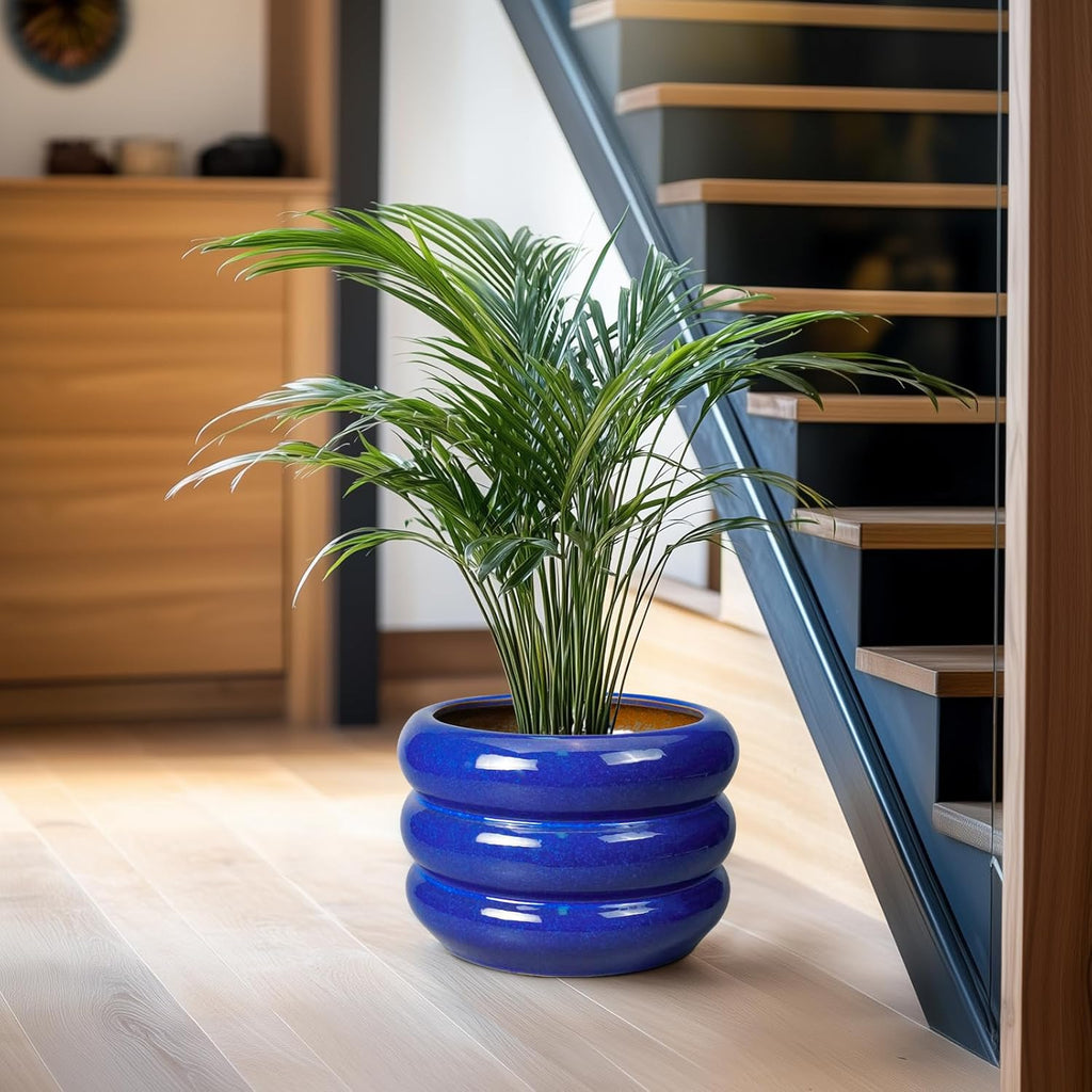 SQOWL Ceramic Plant Pot - 10 Inch Planter for Outdoor Plants Indoor Plant Pot with Drainage Hole Large Planter Decorative Modern Flower Pot for Home Office Decor Blue