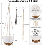 10 Inch Hanging Planter, 2 Pack Hanging Plant Self Watering Pot with Drainage Holes and Saucers, Hanging Baskets Flower Pots with Macrame Rope Hangers for Garden Home -White