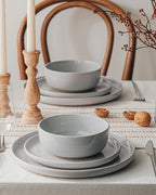 Famiware Milkyway Plates and Bowls Set, 12 Pieces Dinnerware Sets, Dishes Set for 4, Light Gray